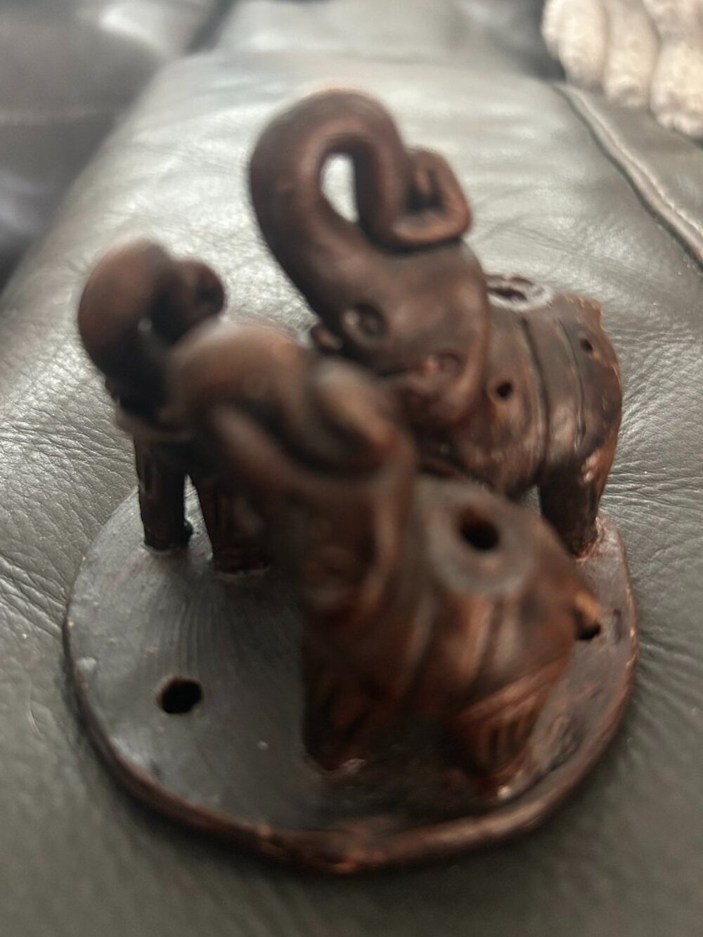 Handcrafted Ceramic Elephant Incense Holder: Triple Elephant Design